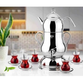 Resim Lines Şahmeran Çelik Gövde Metal Kulp Elektrikli Semaver 