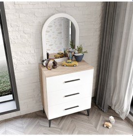 Resim 3 Çekmeceli Şifonyer Aynalı Tamamı Mdf Flora Beyaz 