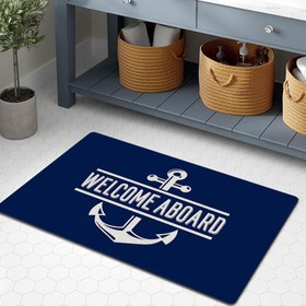 Resim Deniz Mavisi "Hoş Geldiniz" Çapa Tasarımlı Kapı Paspası - 1.2 cm Kalın Kaymaz Süngerli Makinede Yıkanabilir İç/Dış Mekan Matı Giriş, Banyo, Mutfak, Çamaşır Odası için - %100 Polyester Ev Dekoru, Dayanıklı Zemin Matı 