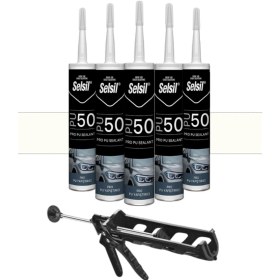 Resim Selsil Pu Mastik 280 Ml. Beyaz 5 Adet , Plastik Tabanca Beyaz 
