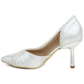 Resim Feles Kadeh Topuk Saten Şerit Taşlı Stiletto Kadın Topuklu Ayakkabı GÜMÜŞ 