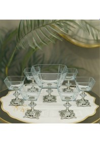 Resim Elta Collection Karen 7 Parça Döküm Gümüş Ayaklı Sunumluk Seti Magnolia Dondurmalık Cup Ve Salata Kase Seti gümüş 