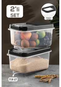 Resim Meleni Home Multi Box Kayar Kapaklı Erzak Saklama Kabı Antrasit Set 2'Li 7.5 L Antrasit 
