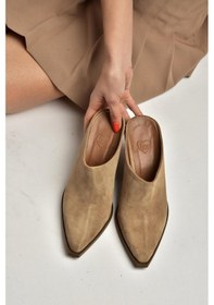 Resim Fox Shoes U654806102 Bej Hakiki Deri Süet Western Topuklu Ayakkabı Bej 