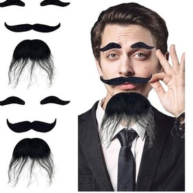 Resim Siyah Renk Kendinden Yapışkanlı Takma Sakal Bıyık Kaş Seti 