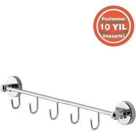 Resim Çelik Banyo Paslanmaz Pirinç 5'li Banyo Askısı Set Askılık Krom 