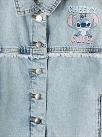 Resim LC Waikiki NEVAVM Farkıyla LCW Kids Mavi Stitch Baskılı Kız Çocuk Jean Ceket - S6FH49Z4-V2T 