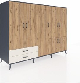 Resim Kronos Dolap 12 Raflı 2 Çekmeceli 7 Kapaklı 220x59x163 Antrasit-çam/aytaşı Atlas Çam/aytası - Antrasıt 