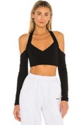 Resim By Kul Design Kadın Siyah Askılı Ipek Jarse Crop Top 