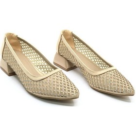 Resim Seribo Dantel Taş Detaylı Kısa Topuklu Kadın Babet Ayakkabı Altın 