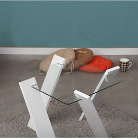 Resim Pasifichome Roman Cam Yan Sehpa Mini Beyaz Çiçeklik Sehpa 