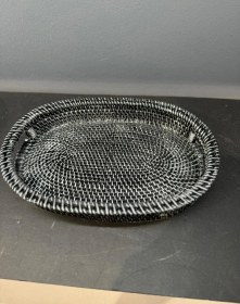 Resim Dekoratif Polyester Hasır Tepsi Gümüş 