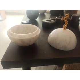 Resim Feyza Design Beyaz ve Siyah Gerçek Mermer Küp Mücevher Kutusu 