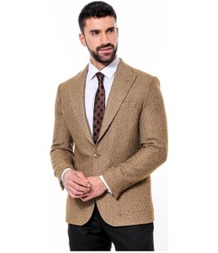 Resim Wessi Kendinden Desenli Slim Fit Yün Taba Erkek Ceket Taba 