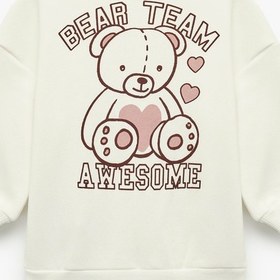 Resim Kız Bebek Uzun Kollu Şardonlu Yarım Fermuarlı Ayıcık Baskılı Sweatshirt 