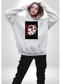 Resim Anime İblis Avcısı Kimetsu No Yaiba Maske Kadın Erkek Beyaz Kapüşonlu Sweatshirt Hoodie Beyaz 