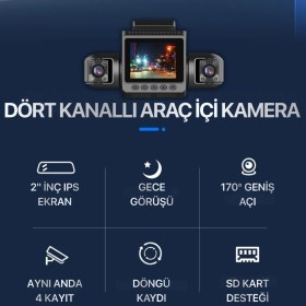 Resim Metontech 4 Kanallı Araç Içi Kamera | 4 Kamera Aynı Anda Kayıt | 360° Kayıt Açısı | Gece Görüşü, 2" IPS Ekran 