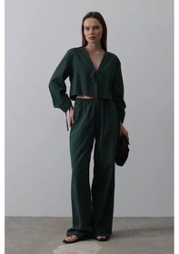 Resim Defymoda Önü Bağlamalı Crop Takım - Yeşil Yeşil 