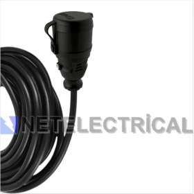 Resim Tekne ve Karavan Enerji Besleme Kablosu 3 Metre | IP44 Kauçuk Uzatma Priz + 3X16A Düz Fişli | Siyah Kalın Kablo 