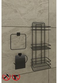 Resim Tş03seti Ömür Boyu Paslanmaz Yapışkanlıbanyo Köşeliği, Şampuan... Siyah 