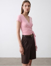 Resim Dilvin 32923 Kısa Kollu Kruvaze Top-toz Pembe 