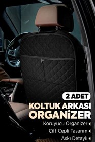 Resim TORPEDO Tay Tüyü Kapitone Oto Koltuk Arkası Koruyucu Organizer - Araç İçi Organizeri Siyah 2 Adet 