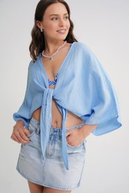 Resim Mixray 4723 Kadın Önü Bağlamalı Bolero Bluz Bebe Mavi 