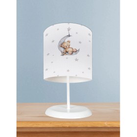 Resim Mekta Home Bebek ve Çocuk Odası Ayda Uyuyan Sevimli Ayı Desenli Abajur 
