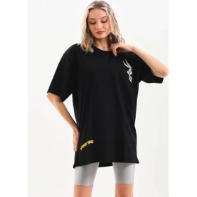 Resim Marsilyan Baskılı Oversize T-Shirt - Siyah - 