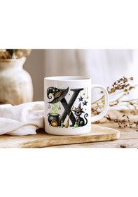 Resim X Harfli Halloween Kedili Figür Kupa Bardak - Şapkalı Ve Kazanlı İsme Özel Kupa - Hediye 07 Beyaz 