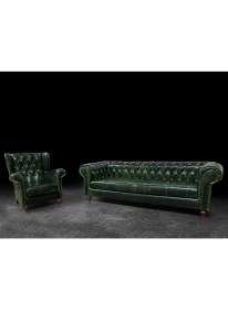 Resim Verze Pullup Yeşil Deri Chesterfield Büro Koltuk Takımı 