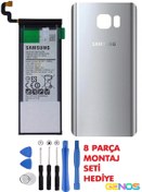 Resim Genos Samsung Galaxy Note 5 Sm-n920c N920f Batarya Pil 3000 Mah+arka Pil Kapağı Cam+montaj Set Gümüş 