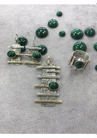 Resim Malahit Malakit Taşlı Gümüş Set 925 Ayar 