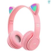 Resim İVOTECH Kablosuz Bluetooth Kulaküstü Kedili, Ledli, Işıklı Kedi Desenli Kulaklık, Pembe 