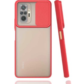 Resim Kzy Xiaomi Redmi Note 10 Pro Kapak Lensi Açılır Kapanır Kamera Korumalı Silikon Kılıf - Kırmızı 