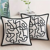 Resim 2 Adet Modern Soyut Atma Yastık Kılıfı Siyah & Beyaz - Çağdaş Geometrik Tasarım, Çiftlik Evi Tarzı, Fermuarlı Polyester Kılıflar Koltuk & Kanepe Dekoru için - Makinede Yıkanabilir, 40.64x40.64cm, 45.72x45.72cm, 50.8x50.8cm Boyutlarında Mevcut, Kanepe için Atma Yastıkları 