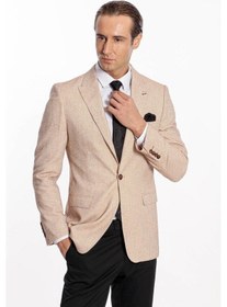 Resim Wessi Kendinden Desenli Slim Fit Açık Sarı Erkek Ceket Açık Sarı 