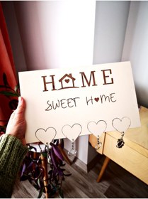 Resim Seyyar Atölye Home Sweet Home Kalp Anahtarlıklı Anahtarlık Askısı 