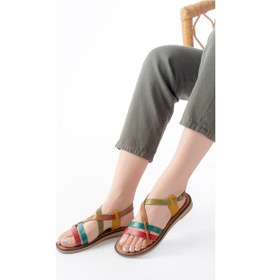 Resim 205-05 Multi Ortopedik Hakiki Deri Kadın Sandalet Çok Renkli 