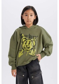 Resim DeFacto Kız Çocuk Oversize Geniş Kalıp Kapüşonlu Baskılı Sweatshirt D1567A824WNKH210 Haki 