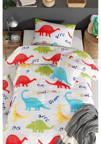 Resim Enlora Home Kapitone Yatak Örtüsü Seti Tek Kişilik Dinazorus Beyaz 