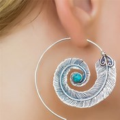 Resim Günlük, Tatil ve Parti Kullanımı İçin Uygun, İmitasyon Turkuaz Alaşımlı Vintage Bohem Spiral Tüy Stili Küpeler 