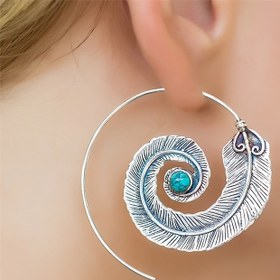 Resim Günlük, Tatil ve Parti Kullanımı İçin Uygun, İmitasyon Turkuaz Alaşımlı Vintage Bohem Spiral Tüy Stili Küpeler 