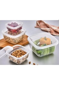 Resim Asude 0,5 Lt Maya Şeffaf Kapaklı Vakumlu Kare Saklama Kabı 3 Adet Şeffaf 