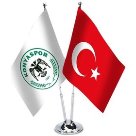 Resim Konyaspor Ve Türkiye - İkili Saten Masa Bayrağı 1 