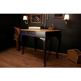 Resim Wooding 110 Cm Masif Naturel Lacivert Oymalı Çalışma Masası 