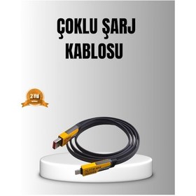 Resim Depomıx 65w 4 Ü 1 Arada Örgülü Hızlı Şarj Kablosu Usb-c Usb-a Çoklu Şarj Dalı 