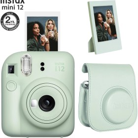 Resim Fujifilm Instax Mini 12 Yeşil Fotoğraf Makinesi-Çerçeve ve Deri Kılıf Seti 
