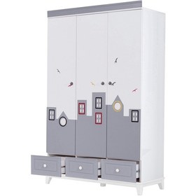 Resim Gardırop, City Montessori Çocuk Odası, City 3 Kapaklı Dolap Gri 