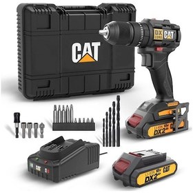 Resim Cat DX1010.1 18V 2.0AH Li-ion Çift Akülü Kömürsüz Profesyonel Şarjlı Darbeli Matkap + 20 Parça Delme Vidalama Uç Seti 